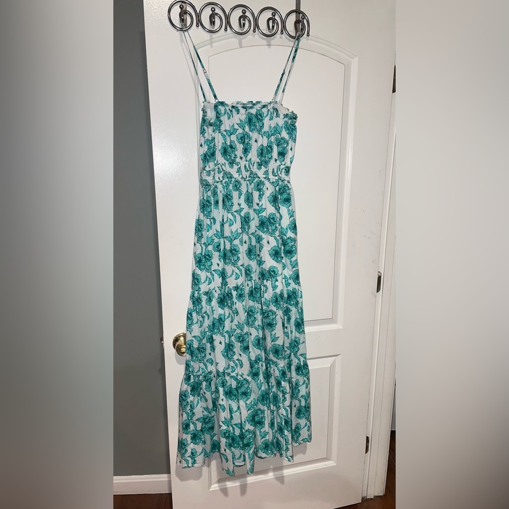 CELINA MOON Teal Floral Smocked Bodice Tiered Maxi Dress - Picture 9 of 11